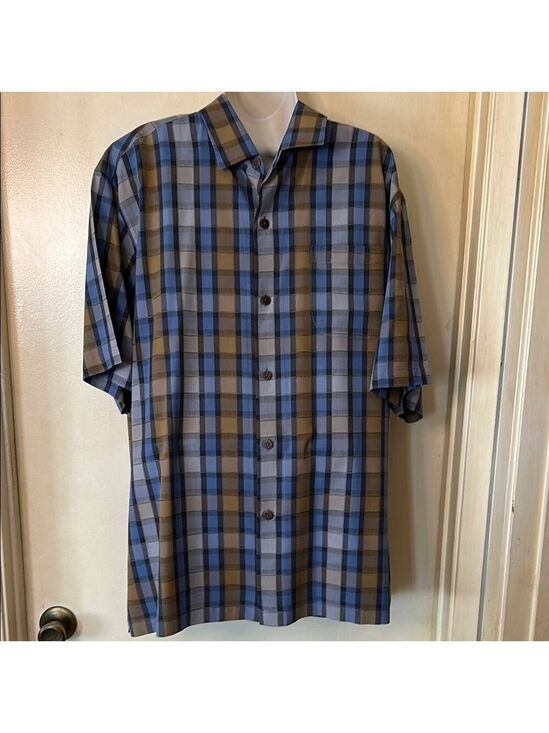 Tommy Bahama Other - Tommy Bahama Silk Blue and Brown Plaid Casual Button Down Shirt size L